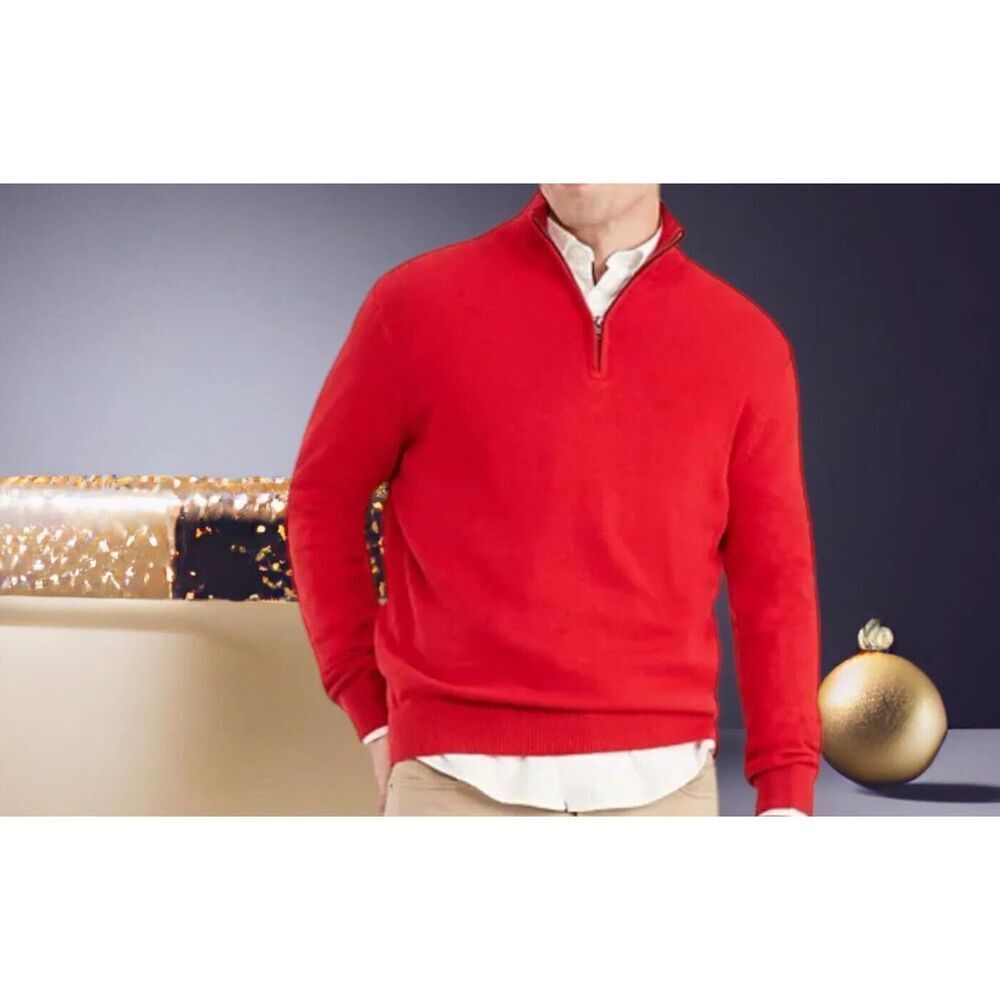 Vintage Tommy Hilfiger  Sweater Men's Large Red Wool  1/3 Zip‎ Mock Neck Grandpa